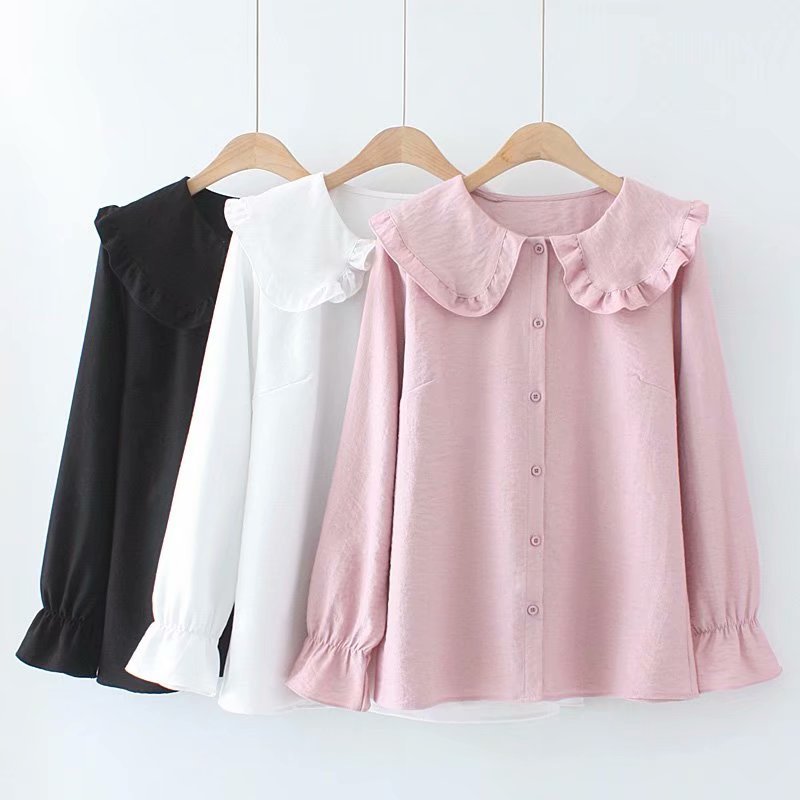 Ruffle Collar Long-Sleeve Lotus Leaf Collar Shirt