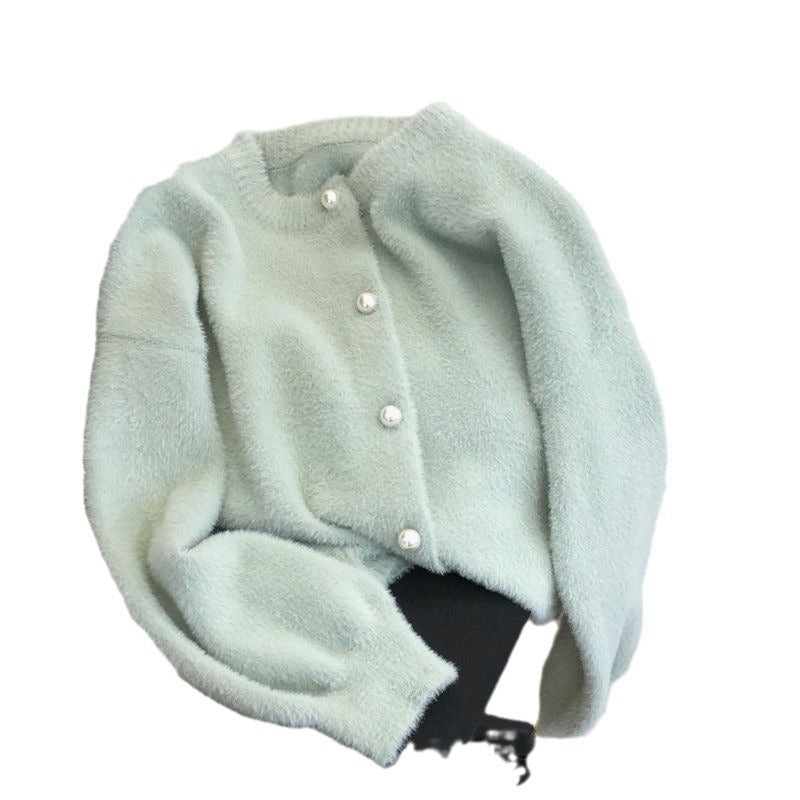 Women’s Spring Autumn Soft Glutinous Artificial Mink Fur Cardigan Sweater
