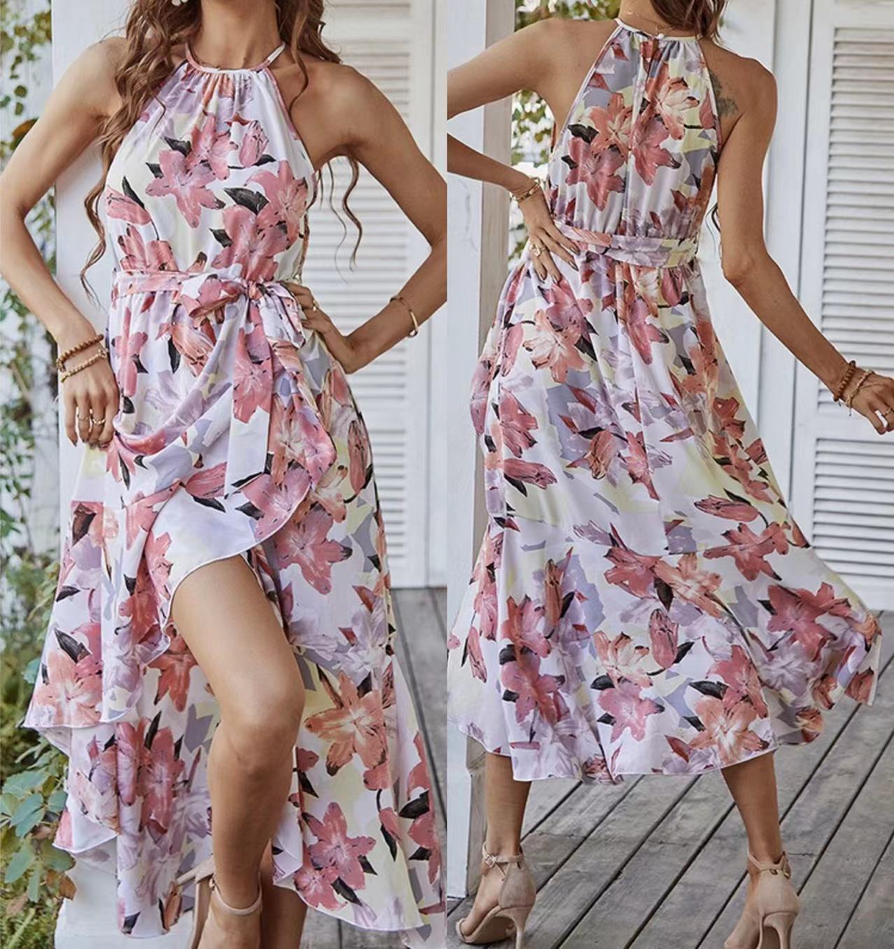 Fashion Print Halterneck Boho Dress for Vacation Leisure