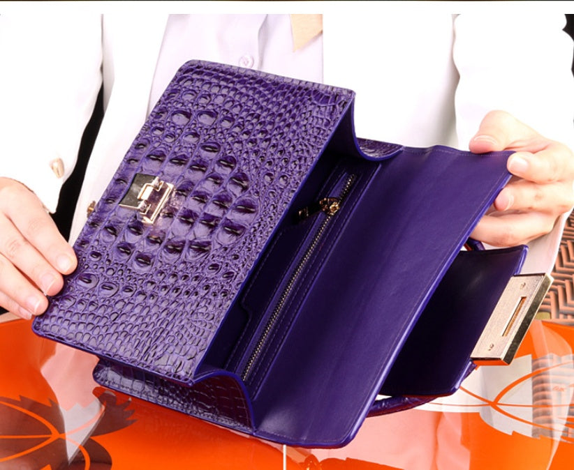 Personalized Leather Small Square Bag with Crocodile Pattern 21x16x7cm