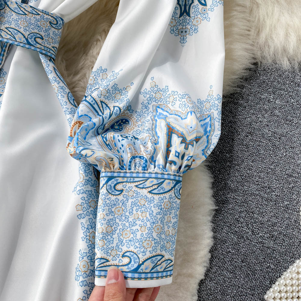 Retro Paisley French Waist Dress for Ramadan Nights in Black, Blue, Khaki