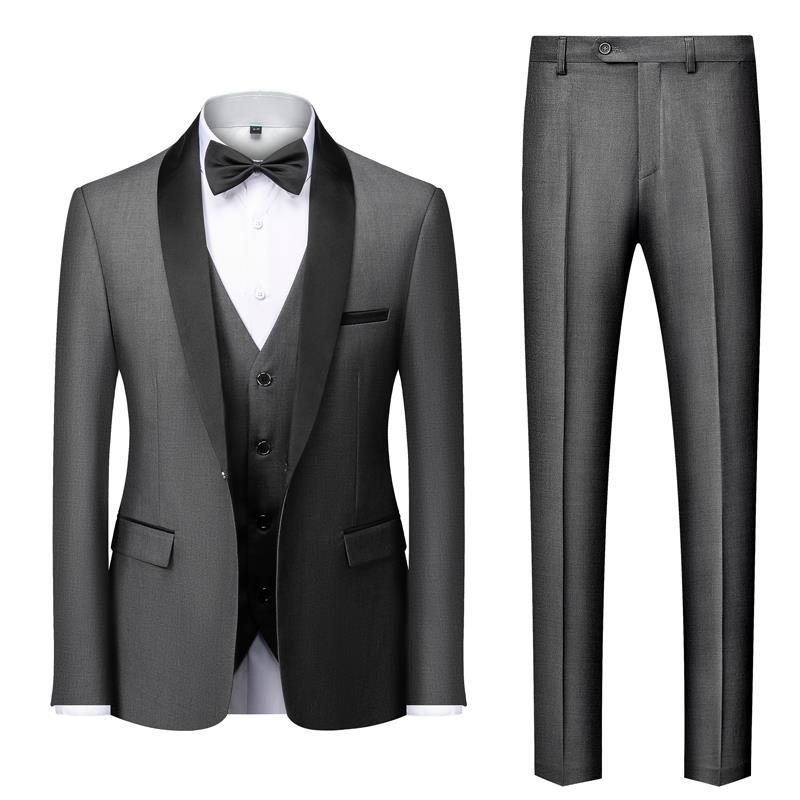 Men's Three-Piece Slim Fit Suit Set Green Collar for Wedding Performance and Formal Events