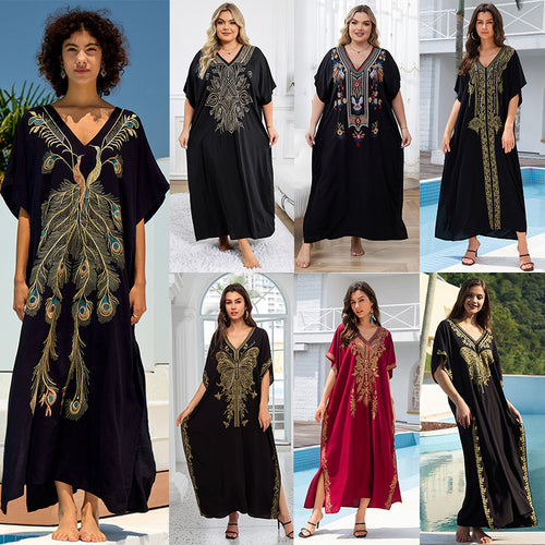 Plus Size Rayon Embroidered Long Dress Cover-Up for Women