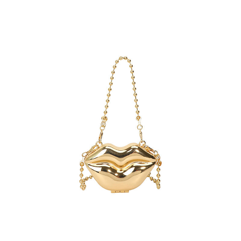 Personalized Lip Shape Shiny PU Shoulder Bag with Chain