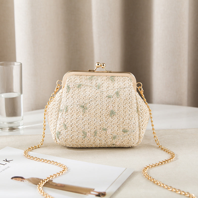 Straw Lace Shoulder Bag with Handle 18x10x15cm