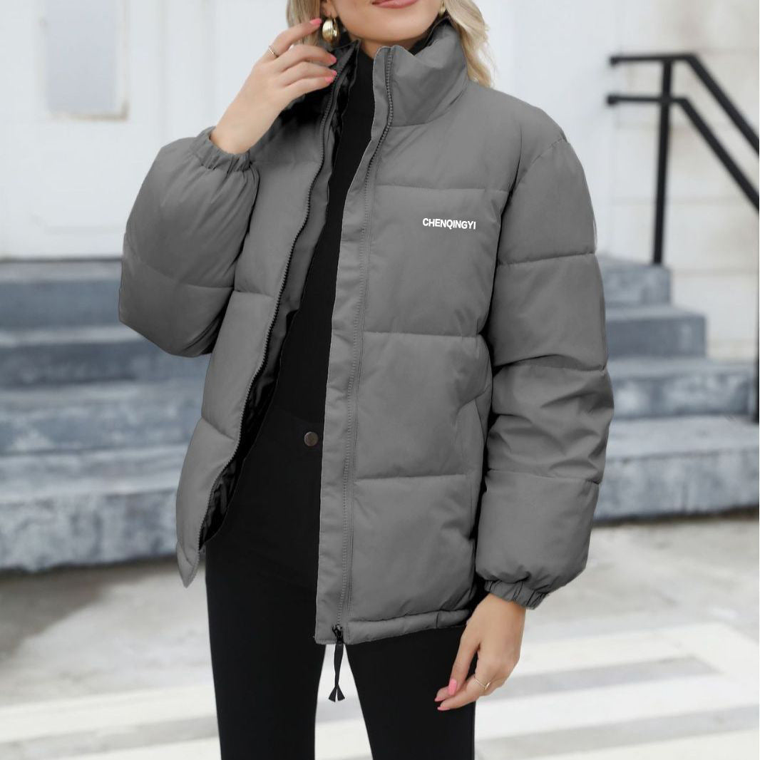 Women’s Winter Casual Windproof Down Cotton Thickened Jacket Solid Outwear