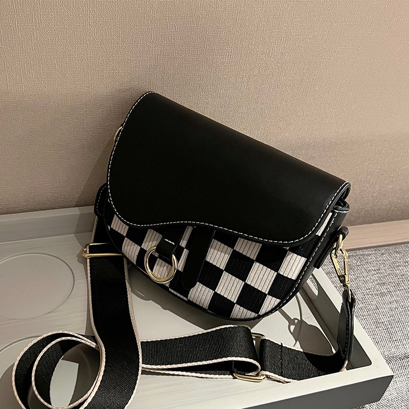 Small Women's PU Plaid Messenger Bag 15x20x6cm Crossbody Saddle Bag