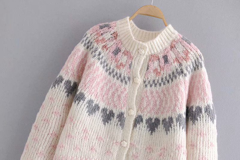 Autumn Winter Women's Flower Love Knit Cardigan Sweater