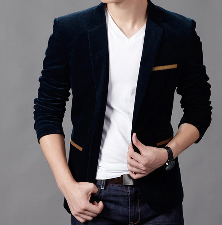 British Style Corduroy Slim Fit Blazer in Khaki, Black, Navy, Burgundy & Brown