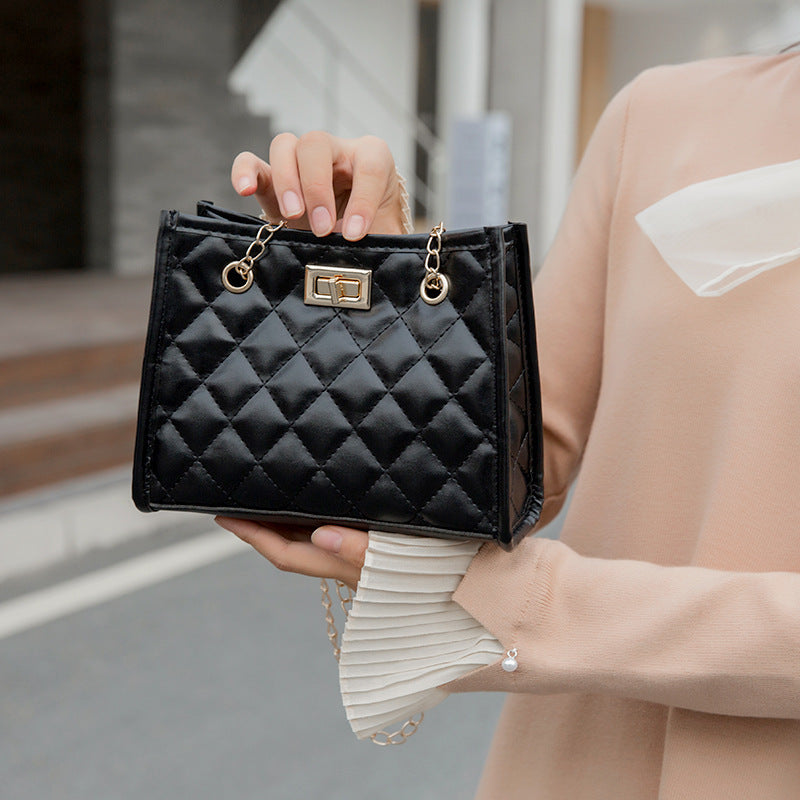 Mini Chain Rhombus Embroidered Small Square Shoulder Bag for Women