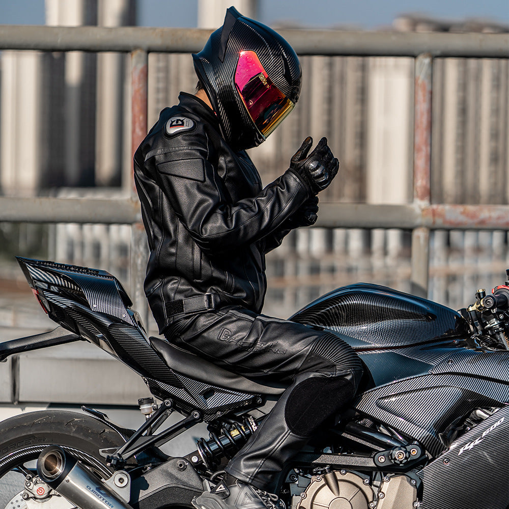 Windproof Black PU Motorcycle Leather Pants Suit for Men and Women
