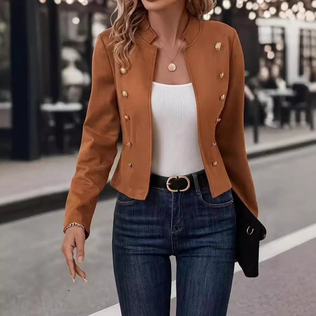 Women's Slim Fit Multi-Button Stand Collar Cardigan Jacket