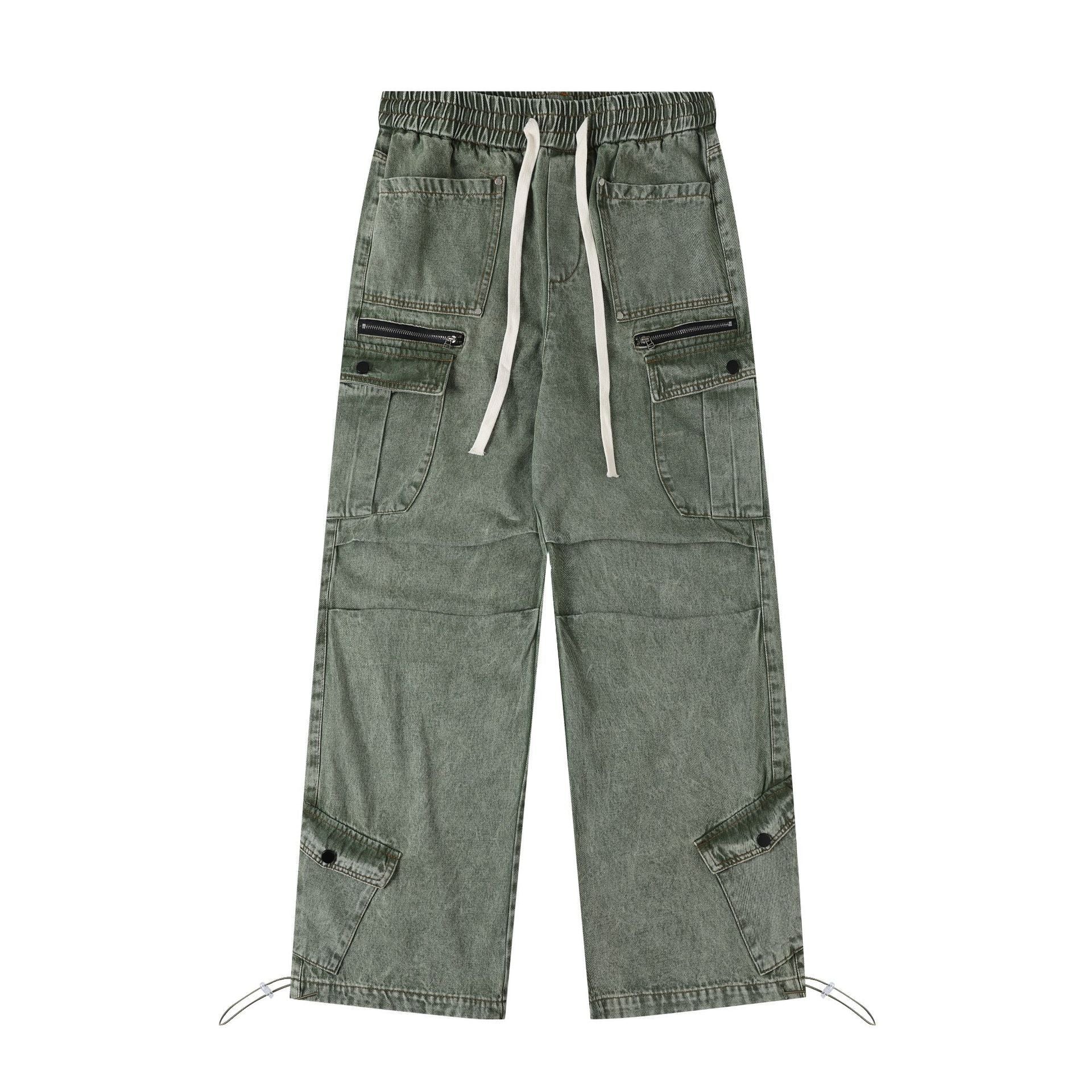 Unisex American-Style Distressed Heavy Industry Straight Cargo Jeans