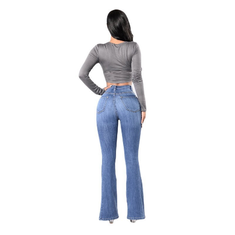 High Waist Stretch Denim Wide Leg Jeans