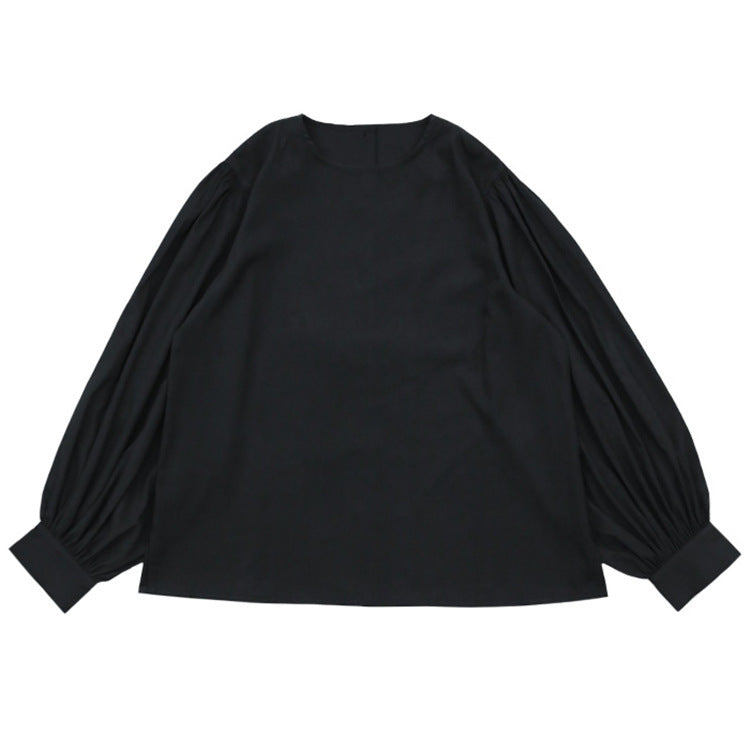 Women's Autumn Cotton Crew Neck Lantern Sleeve Shirt