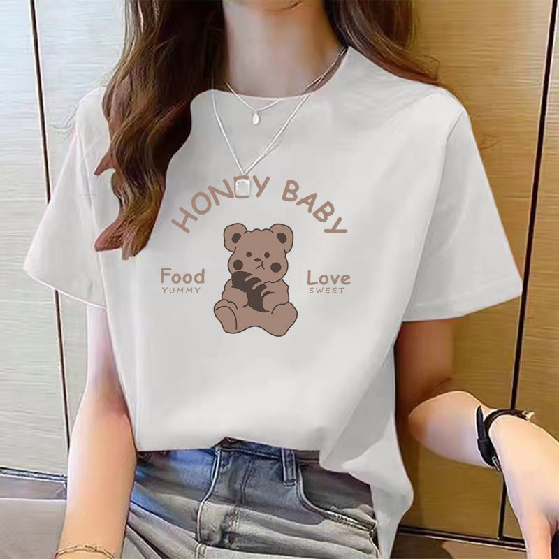 Women's Cute Bear Plus Size Cotton Short Sleeve T-shirt