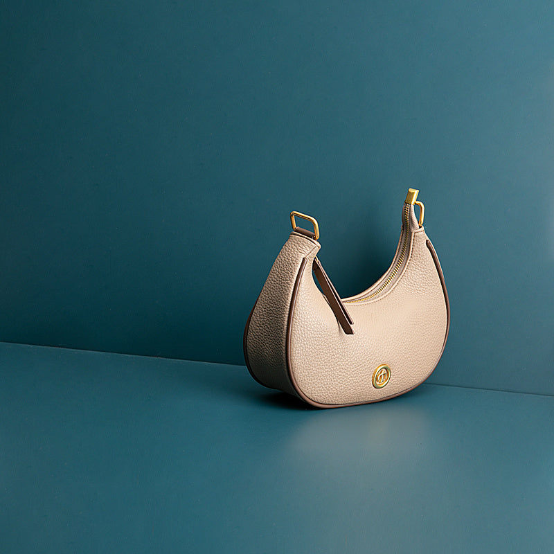 Niche Design Genuine Cowhide Leather Khaki Underarm Bag