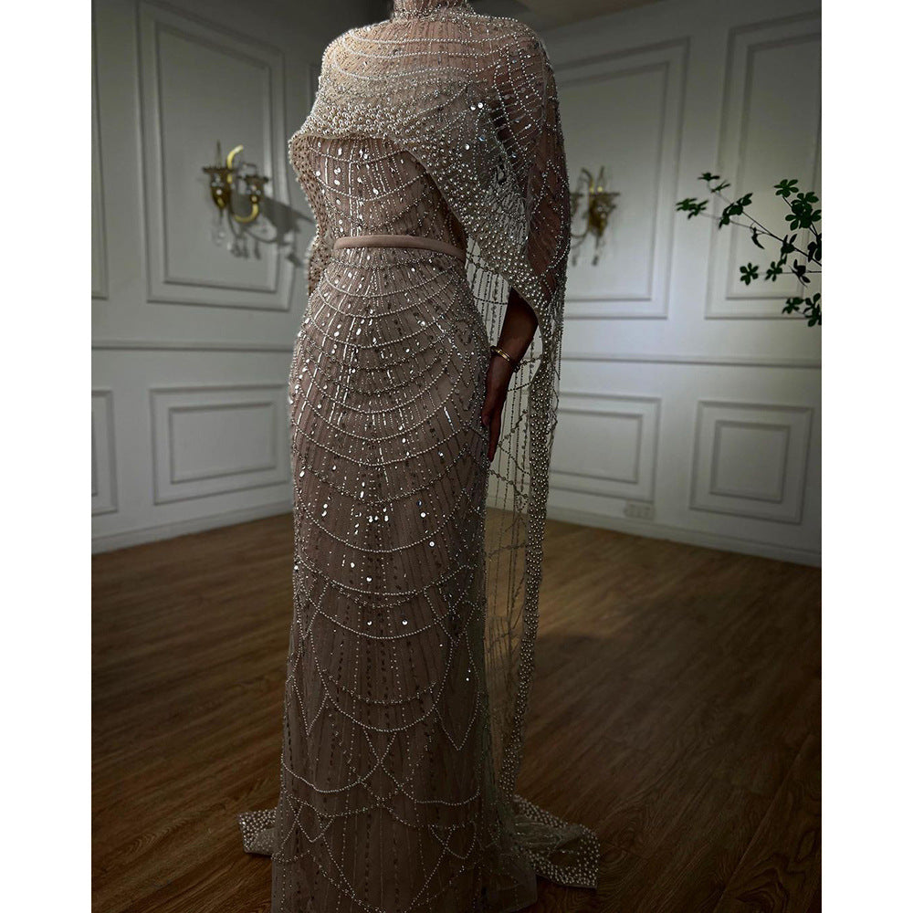 Robe de soirée longue de luxe perlée pour femme