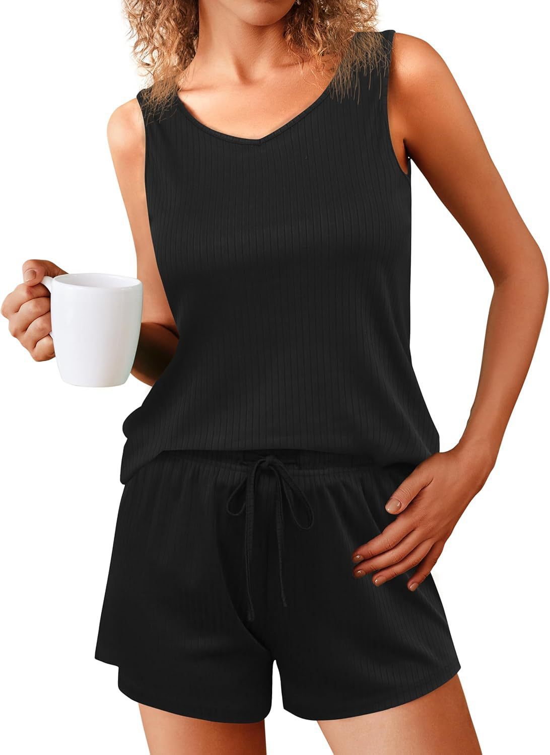 Rib Knitted Homewear Pajamas Suit Women