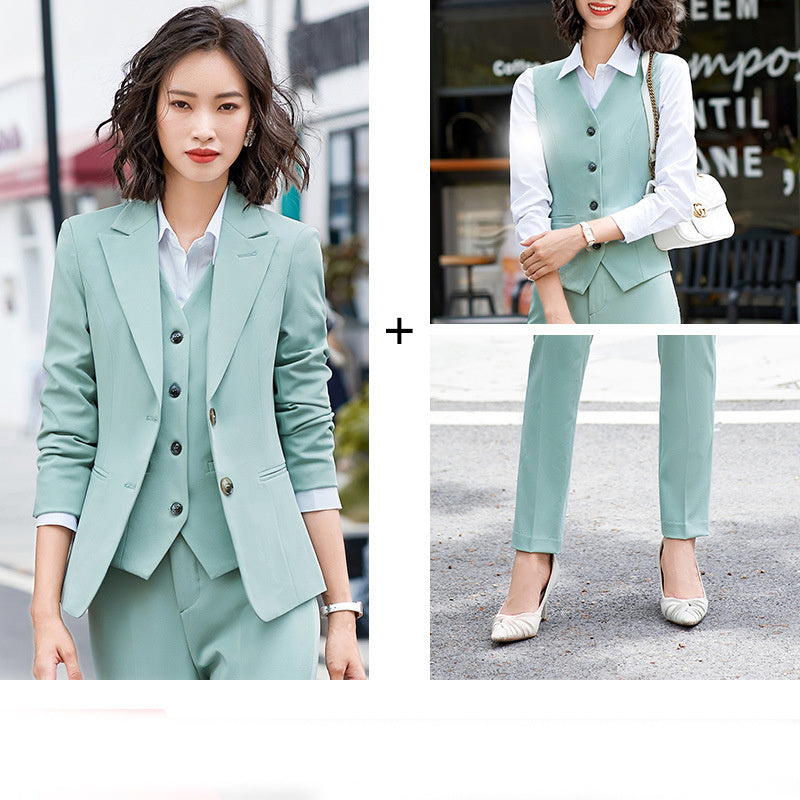 Fashion Lady Professional Blazer Suit with Vest and Trousers in Purple, Green, Navy Blue