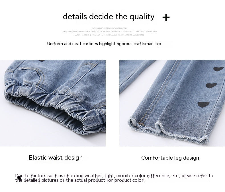 Girls Light Blue Denim Wide Leg Casual Pants