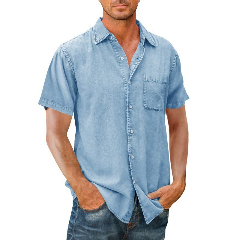Men's Polo Collar Solid Color Pocket Shirt - Summer Short Sleeve
