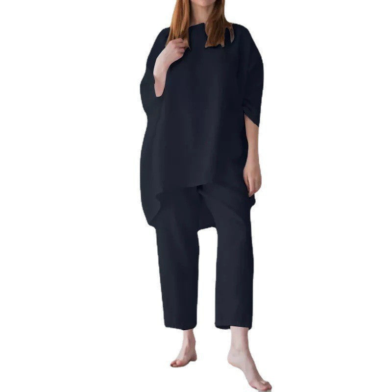 Women's Loose Fitting Casual Cotton And Linen Two Sets