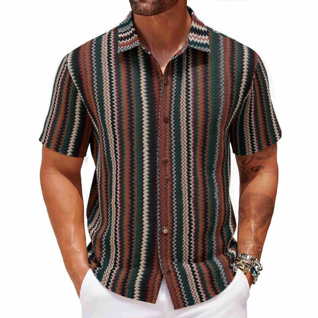 Cardigan d'été ethnique rayé en polyester pour homme, tailles M à 3XL