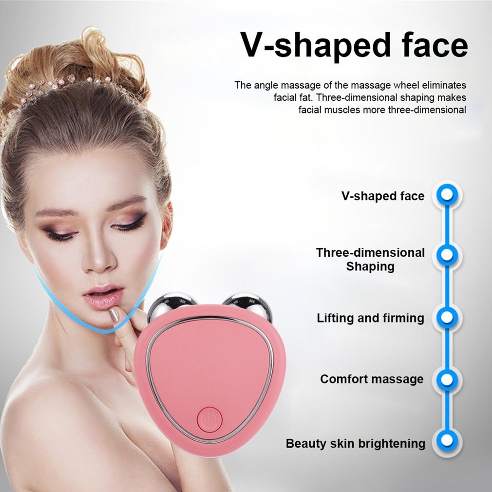 Portable Micro-Current Facial Beauty Instrument with Double Roller Massager for Lifting, Thinning & Reducing Edema