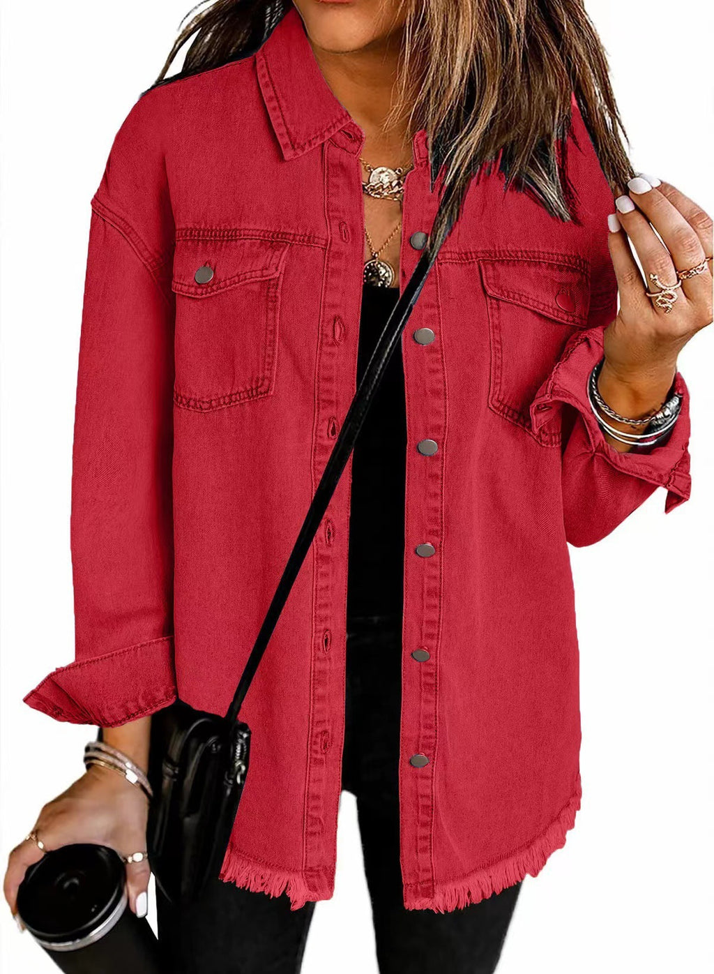 Washed Denim Shirt Women’s Street Style Frayed Hem Coat
