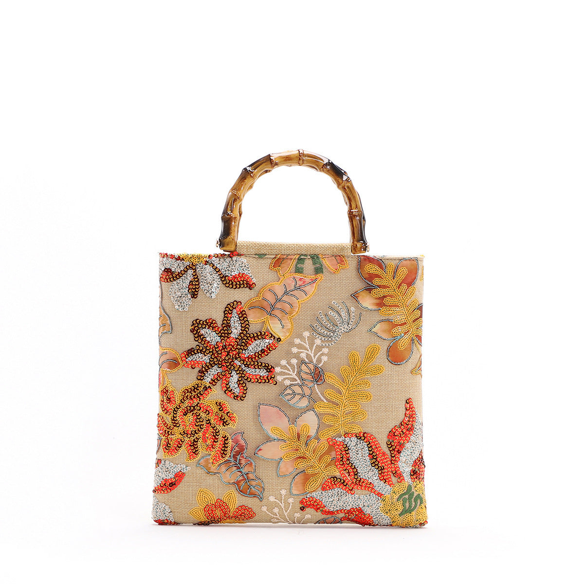 Vintage Embroidered Colorful Sequin Bamboo Handbag