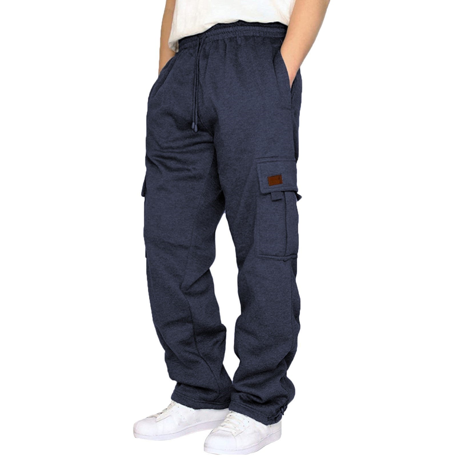Men's Loose Cargo Trousers Mid Waist Polyester