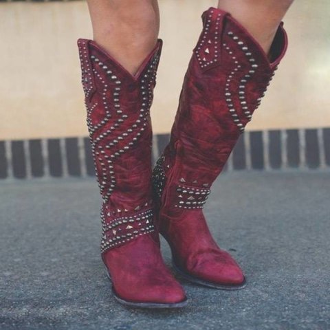 Plus Size Rivet Mid Heel High Boots