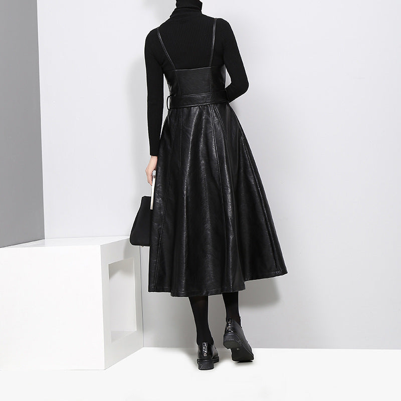 Leather Strap Skirt with Suspenders, Size Bust 88cm, Waist 70cm, Length 115cm