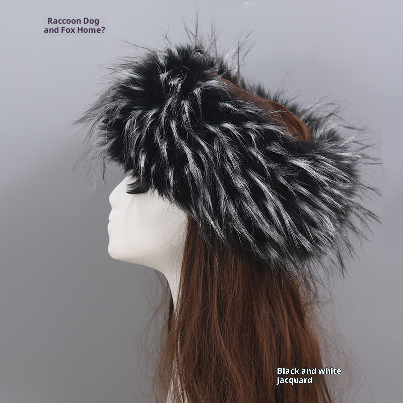 طوق رأس مرن من الفرو الصناعي بنقشة فرو الثعلب للنساء