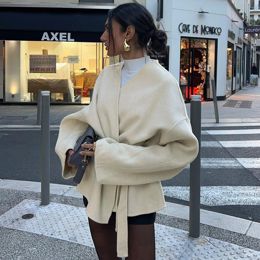 Slim Fit Loose Apricot Long Sleeve Top for Women