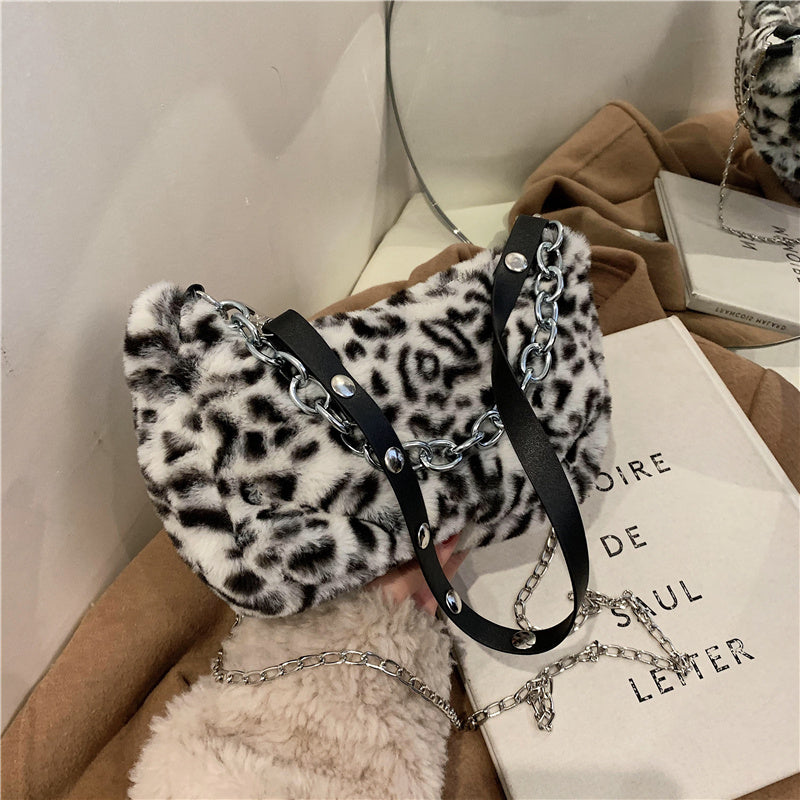 Leopard Pattern Plush Bag Personality Diagonal