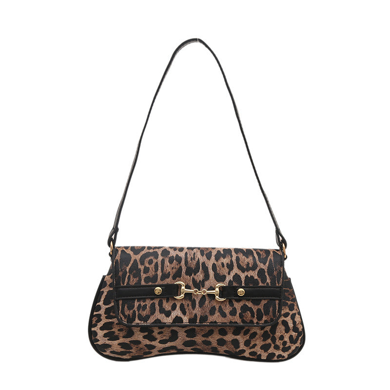 Leopard Print PU Shoulder Handbag for Women Light Luxury