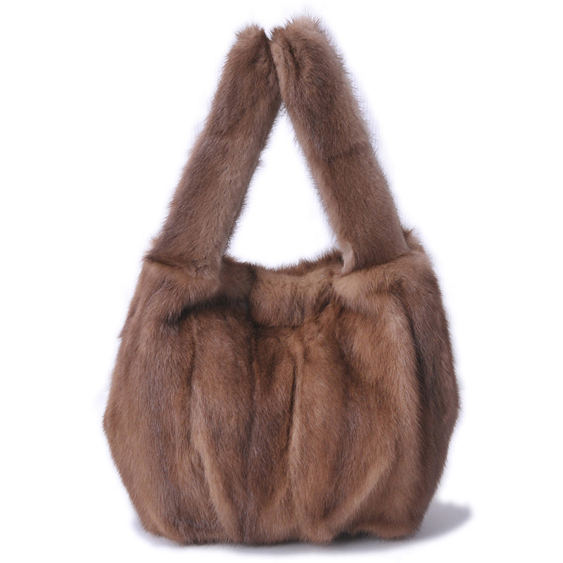 Whole Mink Fur Wrap Soft Surface Messenger Bag 33cm