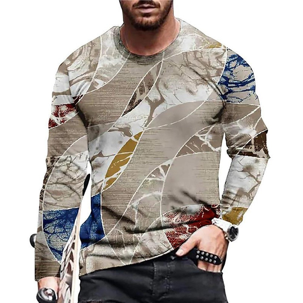 Men's 3D Digital Printed Camouflage Round Neck T-Shirt Long Sleeve Plus Size