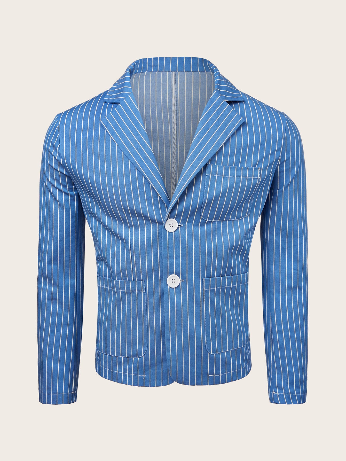 Veste de costume décontractée ample rayée et fine en coton et lin pour homme