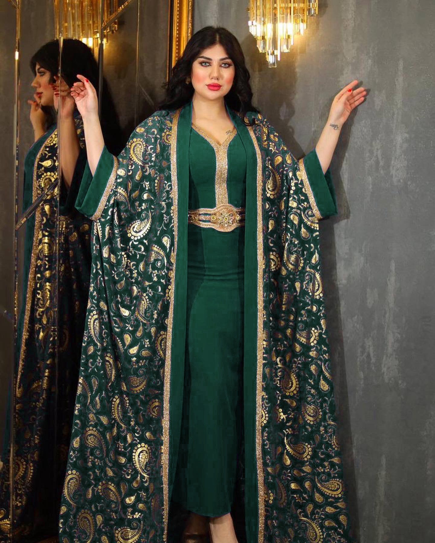 Printed Dress Suit Two-piece Dress Robe for Arabian Gulf Women