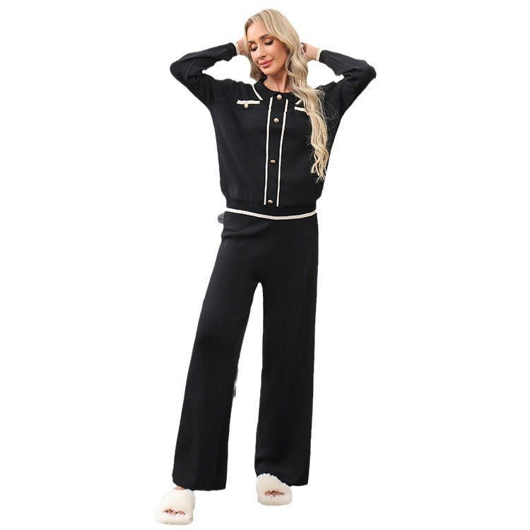Casual Knitted Two-Piece Wide-Leg Pants for Women