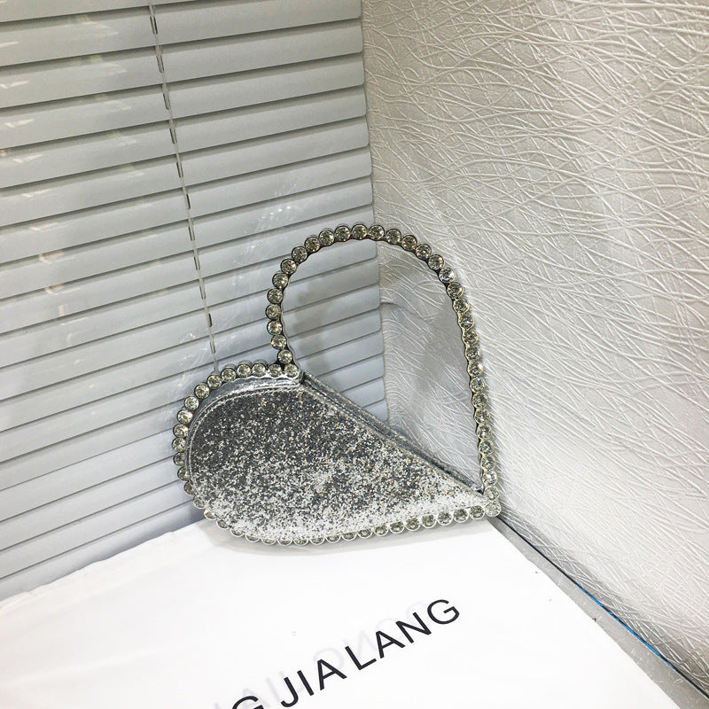 Personalized Diamond-Embedded Heart-Shaped Handbag 26x20cm in Pink, Champagne, Gold & Silver
