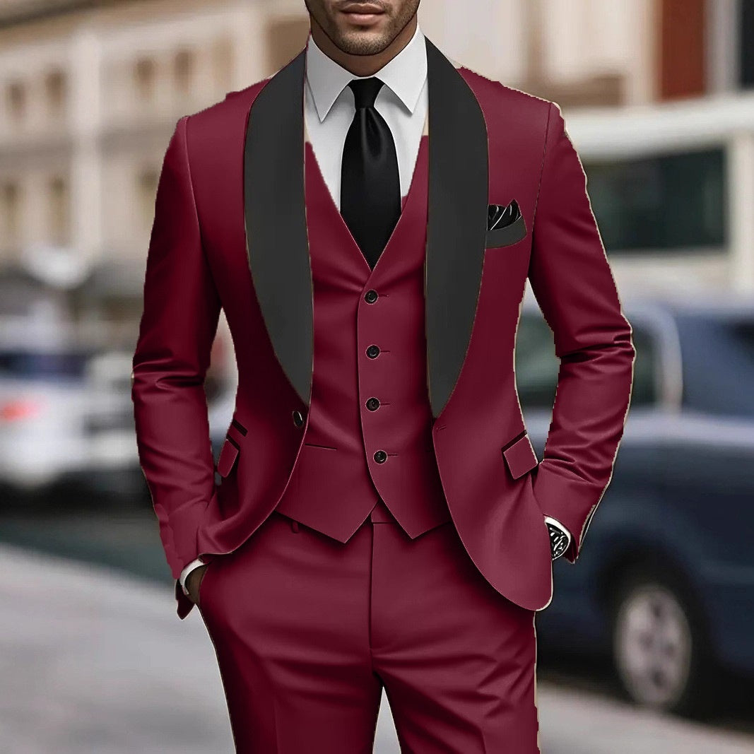 Men's Slim Fit Business Casual Three-Piece Suit