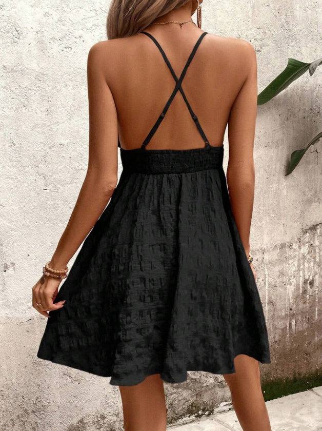 Robe d'été sans manches taille haute sexy pour femme en rose et noir