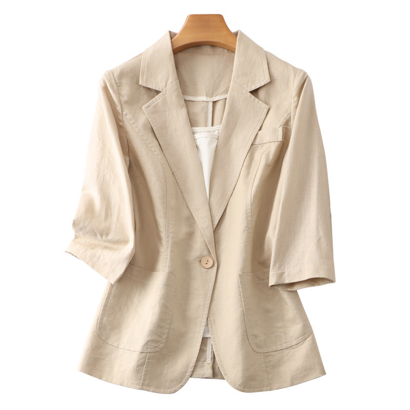 Lightly Mature Cotton Linen Suit for Women in Solid Colors