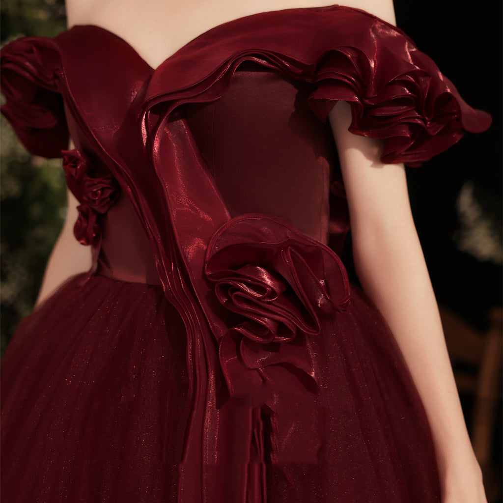 Grace Wine Red Off Shoulder Dinner Dress