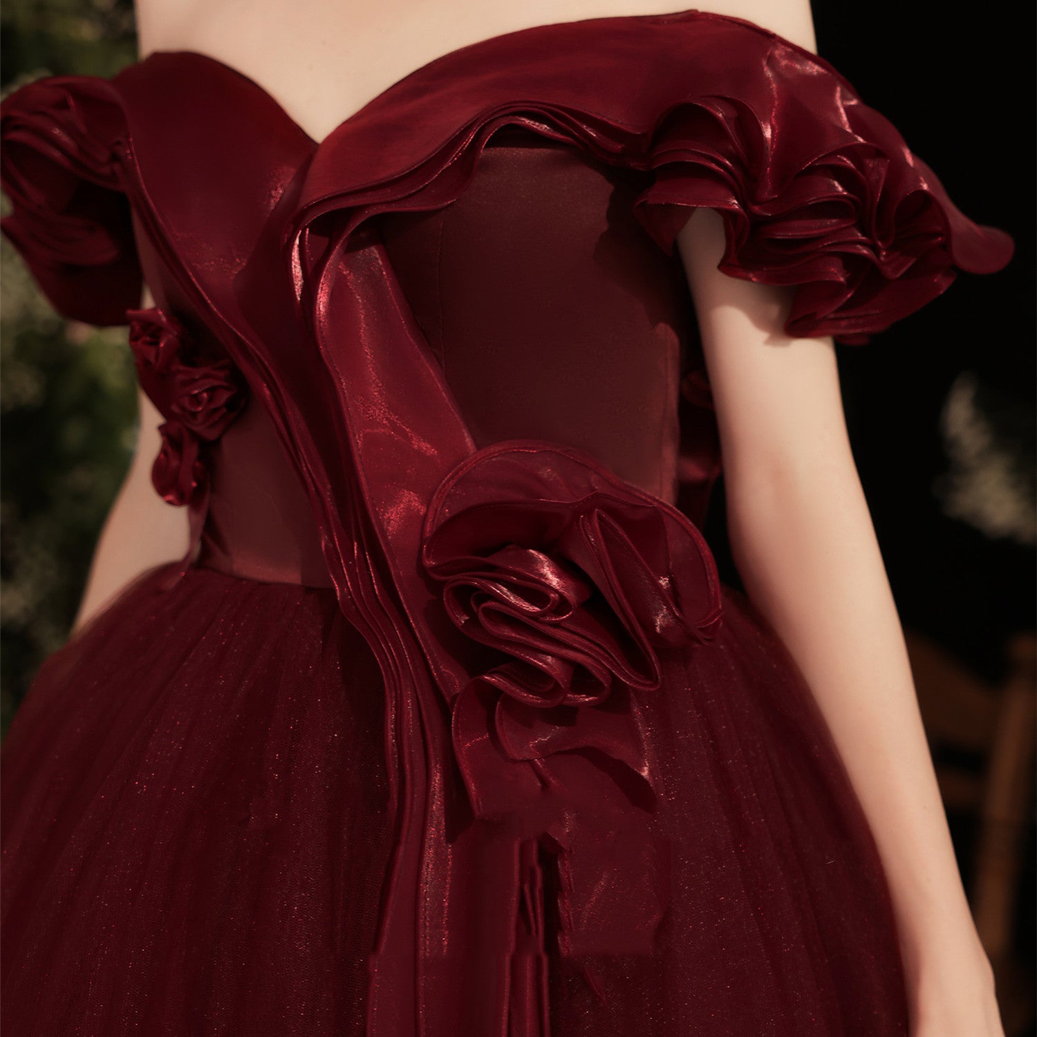 Grace Wine Red Off Shoulder Dinner Dress