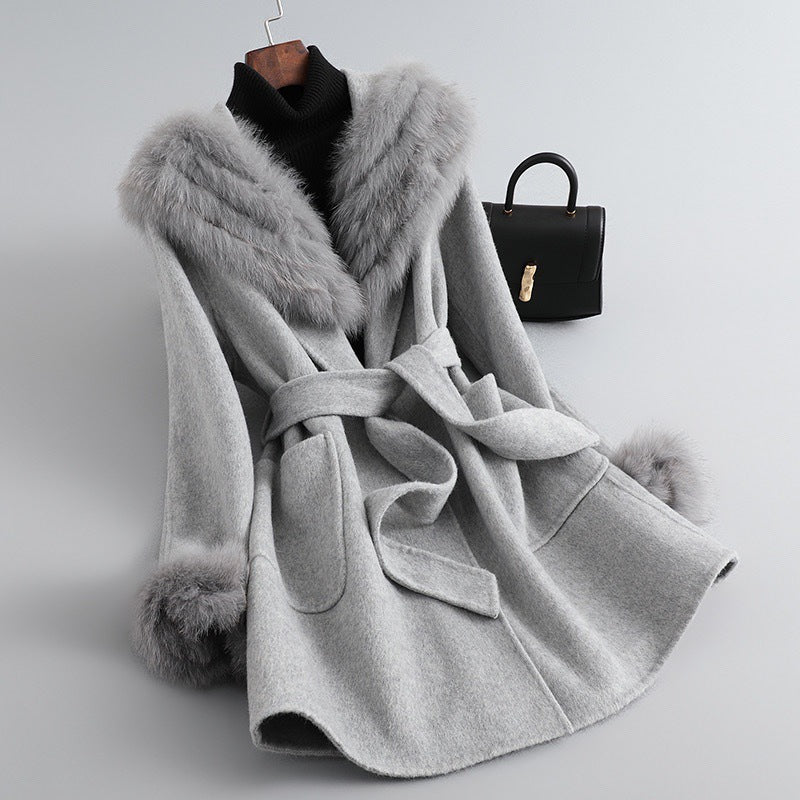 Women's Autumn Winter Sheepskin Woolen Slim Fit Coat